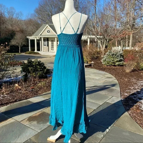 Free People Adella Maxi Slip Dress Long Lace in Teal Jewel Blue - Picture 10 of 10